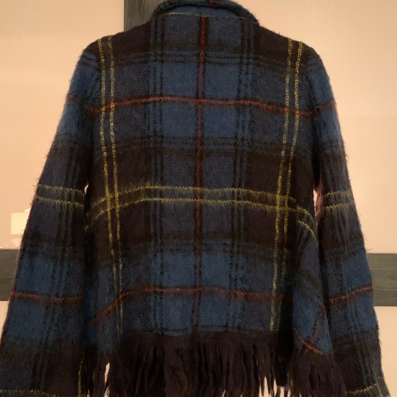 Free People Plaid Fringe Wool Sweater A-Line Button-up Coat XS-mohair and alpaca - Picture 2 of 8